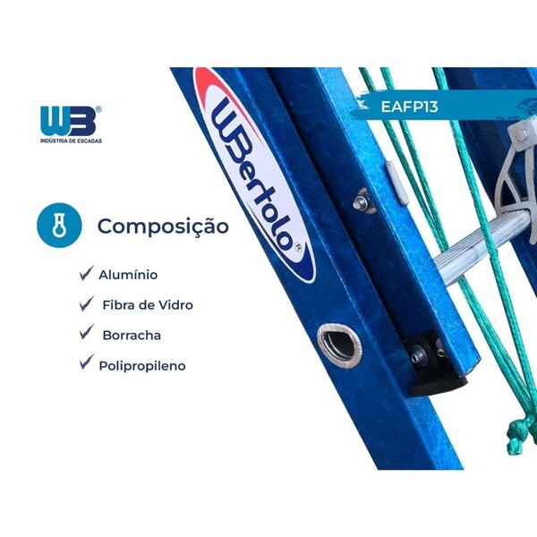 Escada Em Fibra Extensível Vazada 13 Degraus 2,60x4,10m Premium Wbertolo - Imagem 2