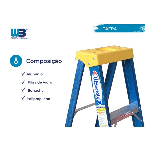 Escada Em Fibra Tesoura 3 Degraus 1,20m Com Patamar Premium Wbertolo - Imagem 4