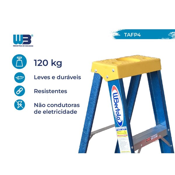 Escada Em Fibra Tesoura 3 Degraus 1,20m Com Patamar Premium Wbertolo - Imagem 3