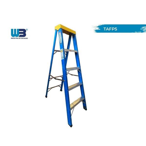 Escada Em Fibra Tesoura 4 Degraus 1,50m Com Patamar Premium Wbertolo - Imagem 2