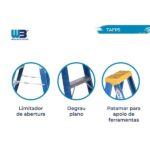 Escada Em Fibra Tesoura 4 Degraus 1,50m Com Patamar Premium Wbertolo - Imagem 4