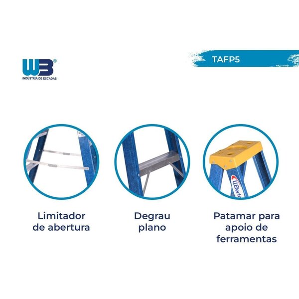 Escada Em Fibra Tesoura 4 Degraus 1,50m Com Patamar Premium Wbertolo - Imagem 4